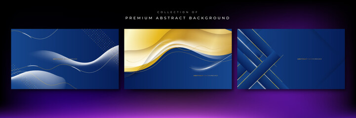 Abstract wavy luxury dark blue and gold background. Illustration vector