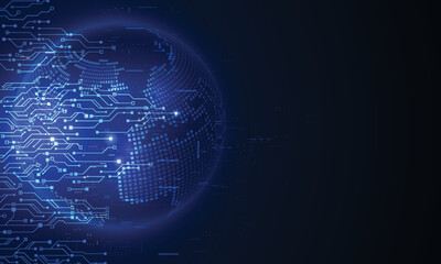 Fototapeta premium Modern technology circuit board texture background design. Waves flow. Quantum explosion technology. Quantum computer technologies concept. Futuristic blue circuit board background vector motherboard