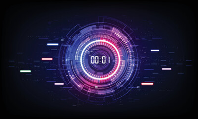 Abstract Futuristic Technology Background with Digital number timer concept and countdown, vector transparent
