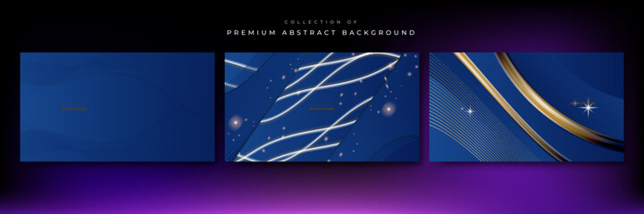 Fototapeta na wymiar Abstract luxury blue and gold background. Dark blue luxury premium background and gold line.