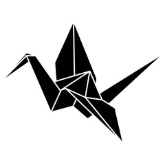 Origami crane vector silhouette illustration icon isolated on white background. Japanese traditional origami crane for infographic, website or app. Geometric line shape for art of folded paper.