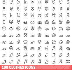 100 clothes icons set. Outline illustration of 100 clothes icons vector set isolated on white background