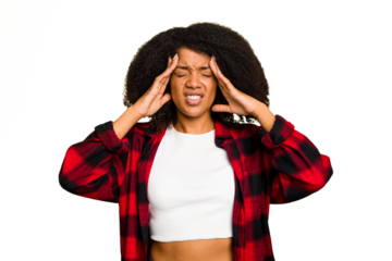 Young African American woman isolated touching temples and having headache.