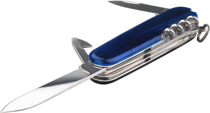 Multipurpose knife isolated on white with all neccessary tools all in one