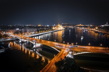 Panoramic high-angle shot of Margaret Island, the Danube in Budapest, Hungary