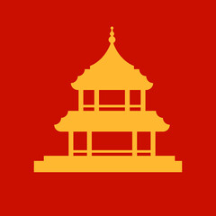 Obraz premium Chinese temple two story religious antique Asian traditional building monochrome vintage icon vector