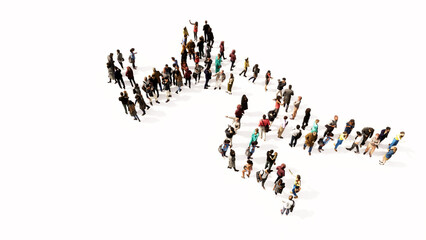 Concept or conceptual large community of people as the image of a volleyball player on white background.  A 3d illustration metaphor for sport, competition, training,  relaxation, family and fun