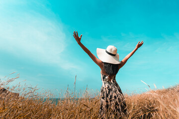 happy woman in summer nature with open hands Freedom Ideas Ideas