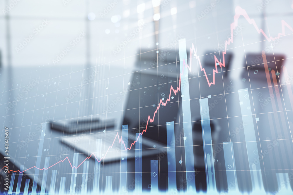 Aufkleber multi exposure of abstract creative financial chart on computer background, research and analytics c