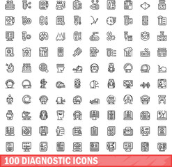 100 diagnostic icons set. Outline illustration of 100 diagnostic icons vector set isolated on white background - obrazy, fototapety, plakaty