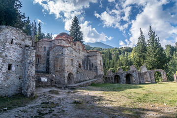 Ancient restored Greek ortodox monastery in Mystras Greece