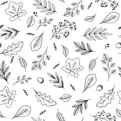 Fototapeta premium Seamless pattern falling leaves, acorns, berries.
