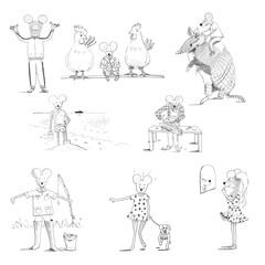 Mice cartoons part 3 0f 4 in ink on white background