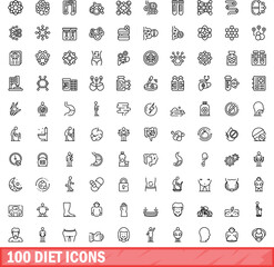 Naklejka na ściany i meble 100 diet icons set. Outline illustration of 100 diet icons vector set isolated on white background