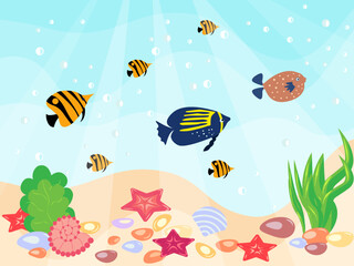 Sea fish in the depths of the sea-vector illustration, eps