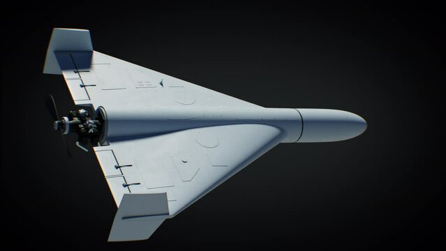 Military Drone Kamikaze HESA Shahed 136 Turning in Looped 3d Animation. Battle UAV Geranium Seamless Rotation on Black and Green Screen. Modern Military Copter Technology Concept. 4k UHD 3840x2160.