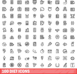 100 diet icons set. Outline illustration of 100 diet icons vector set isolated on white background