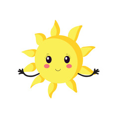 Vector logo of the sun icon. Silhouette of a kawaii-style Sun icon on a white isolated background.