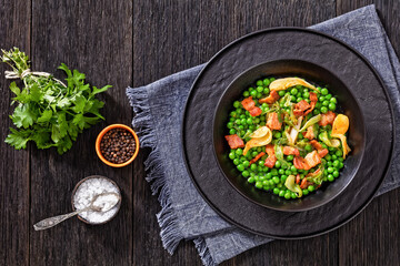 petits pois, french dish of garden green peas