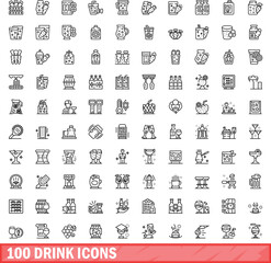 100 drink icons set. Outline illustration of 100 drink icons vector set isolated on white background