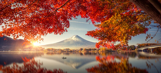 1555043207Colorful autumn season and Mt Fuji with morning mist and red leaves at Lake Kawaguchiko is one of the best places in Japan