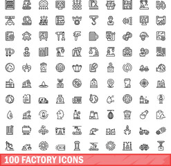 100 factory icons set. Outline illustration of 100 factory icons vector set isolated on white background