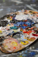 Mixed palette of oil paints for painting on canvas