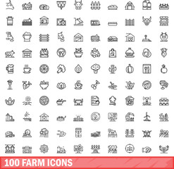 100 farm icons set. Outline illustration of 100 farm icons vector set isolated on white background