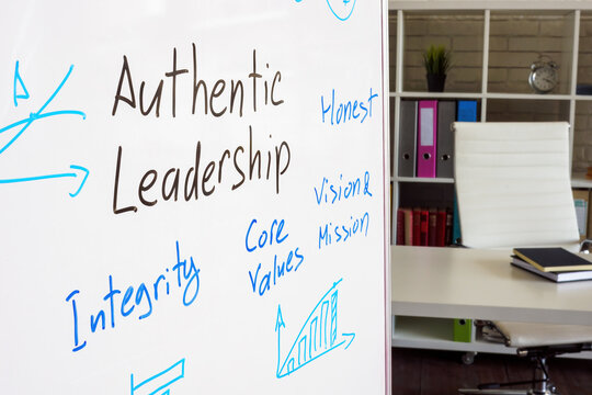 Marks about authentic leadership on the whiteboard.