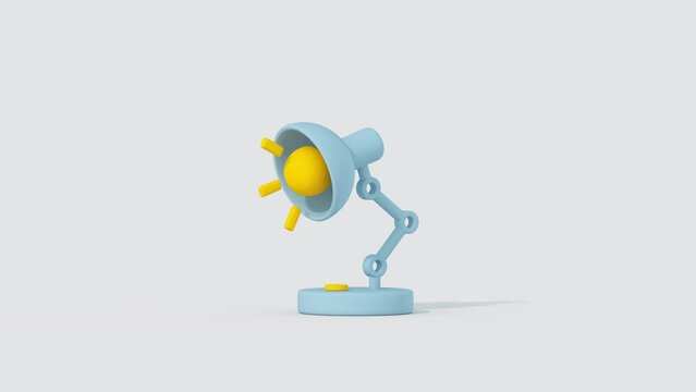 Minimal blue desk lamp. Cartoony 3D render animation