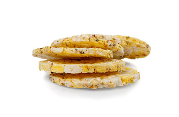 Puffed Corn Cake Isolated, Corn Diet Bread with Fragrant Herbs and Spices, Waffle with Corns, Rice, Cereal Snack