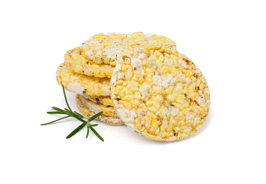 Puffed Corn Cake Isolated, Corn Diet Bread with Fragrant Herbs and Spices, Waffle with Corns, Rice, Cereal Snack