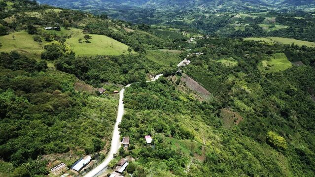 aerial view of san agustin colombia unesco archeological site in South America with andes mountains landscape and rio Magdalena