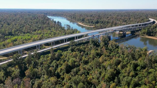 Florida state road 20 crossing the Apalachicola River viewed from above denoting the time zone change from eastern to central in the Florida panhandle