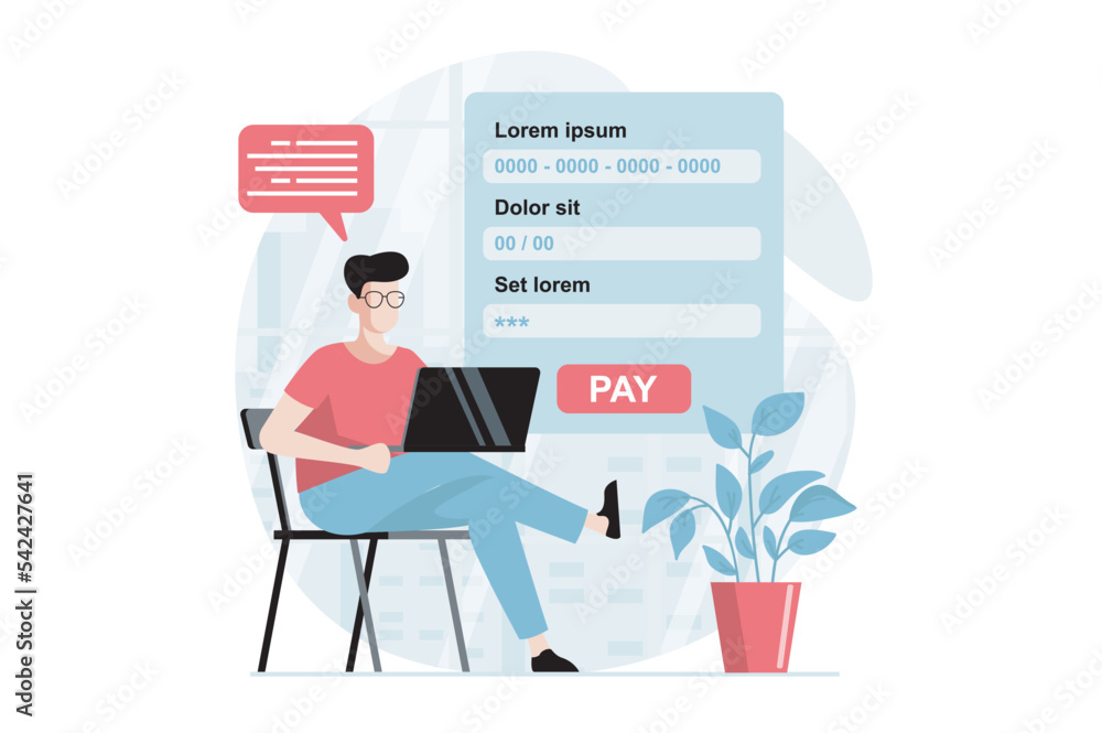 Leinwandbilder e-payment concept with people scene in flat design. man filling digital form with credit card data f