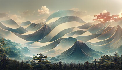 Japanese background with line wave pattern 3d illustration