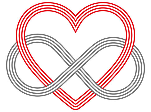 Logo of infinite love, a heart entangled in unbound love, Valentine vector icon line artwork illustration