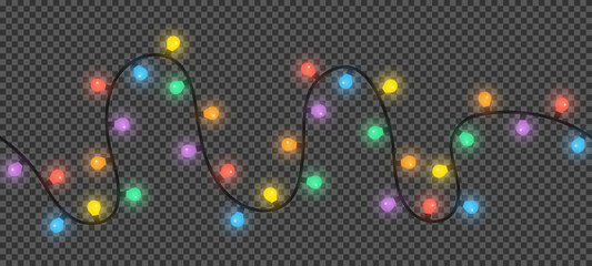 Christmas lights on transparent background