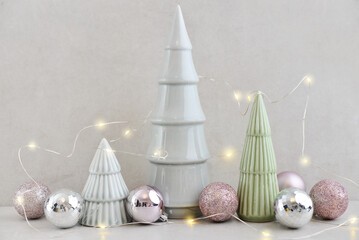 Decorative ceramic fir trees with christmas balls