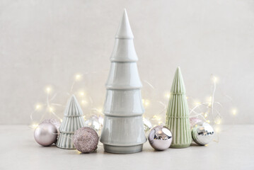 Decorative ceramic fir trees with christmas balls