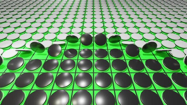 黒いオセロの駒が白い駒を無限にひっくり返してゆくループ動画
