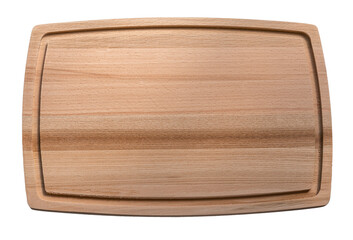 Wooden Cutting Board with Juice Groove. Rounded form. Top view. Crafted of sustainably harvested Beech.