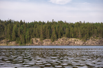 Fototapeta premium Ladoga lake. Panorama of the Republic of Karelia. Northern nature of Russia