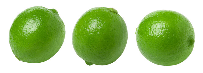 Fresh lime isolated on white background, collection, cut out.