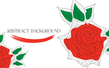 Red rose abstract background with white color hand-draw design with red rose