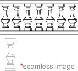 seamless image of classic stone fences with black columns on a white background