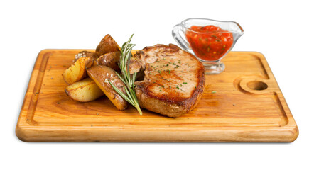 T-Bone Steak with Grilled Potatoes Isolated