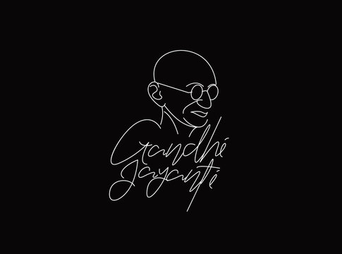 Gandhi Jayanti Wishes 2nd october with Mahatma Gandhi Lineart Text Design Vector