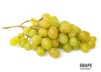 Berries of green bunch of grape isolated on white background.