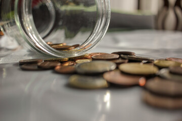 euro coins spread on the table